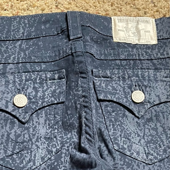 True Religion Serena navy/ blue marbling leggings / silver logo patch size 25 - Picture 6 of 11
